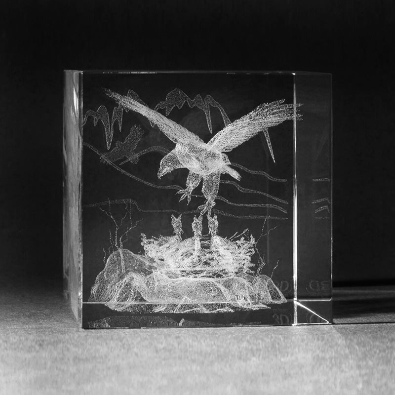 3D Laserglas. Tiere - Adlernest in 3D Glas graviert