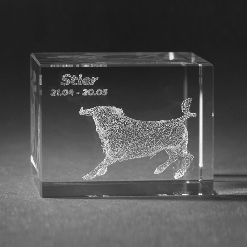 3D Crystal Motiv Sternzeichen Stier in Glas gelasert