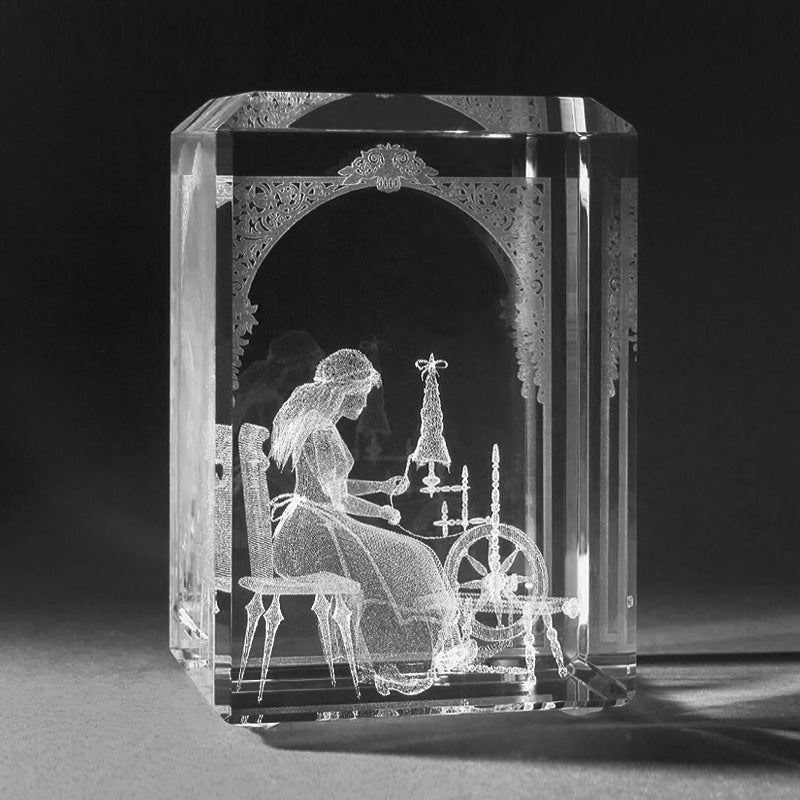 3D Crystal Motiv in Glas: Märchen, Dornröschen in Kristallglas gelasert