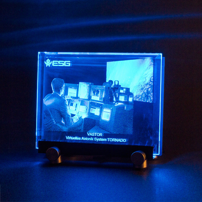 2D Laserfoto in Kristallglas graviert mit LEDs