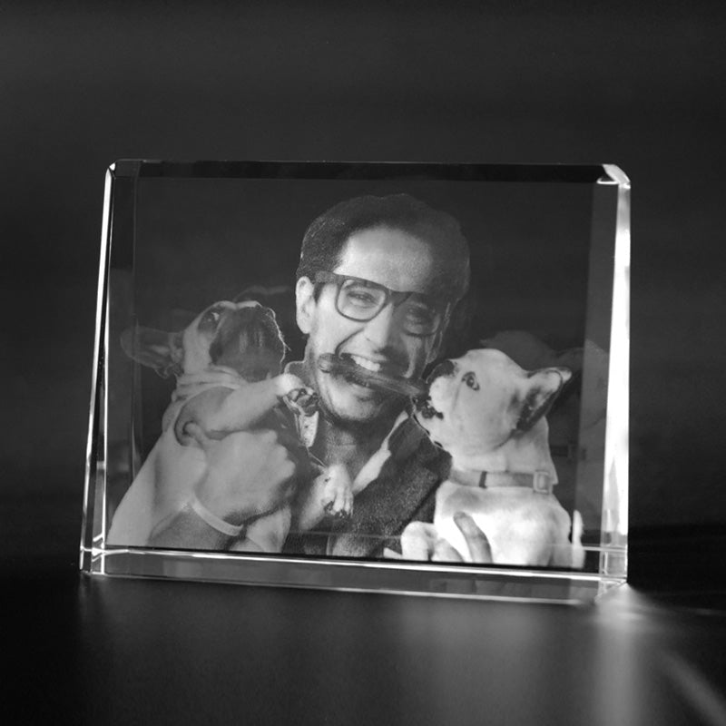 2D Laserbild, Glasfoto in Kristallglas gelasert. Bildaufsteller Photoframe Groß aus Glas