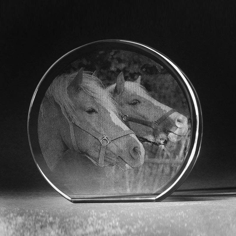 Glasfoto 2D Herz aus Kristallglas mit Motiv Pferde