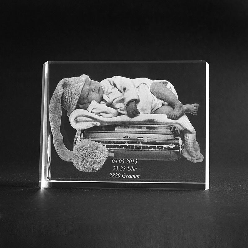 2D Laserfoto, Glasbild: Ihr Foto in Aufsteller aus Kristallglas gelasert by 3D Crystal Portrait