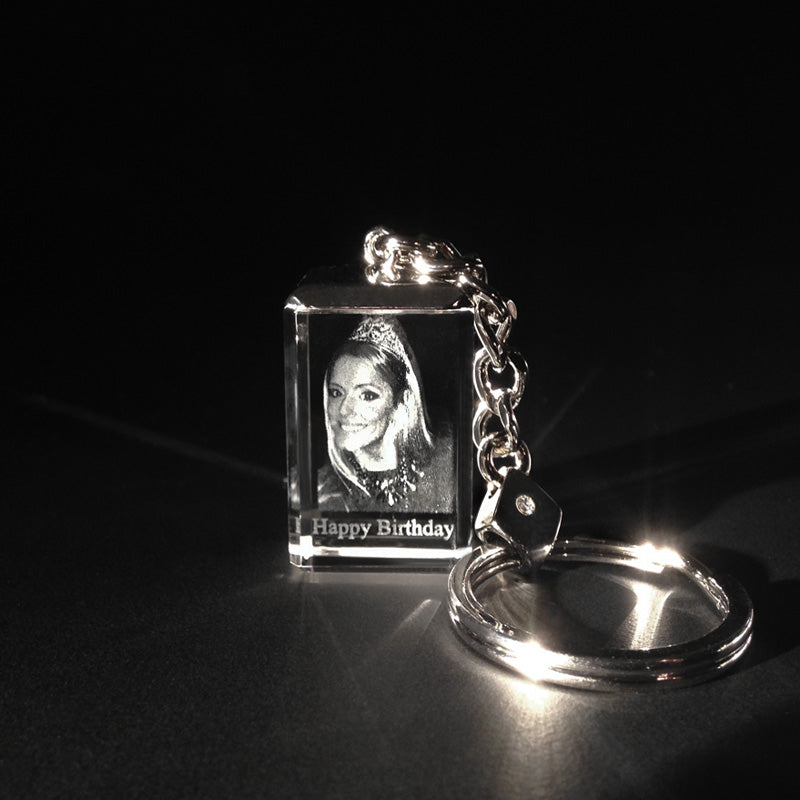 2D Portrait Laser Foto im Kristall Schlüsselanhänger Glasbild