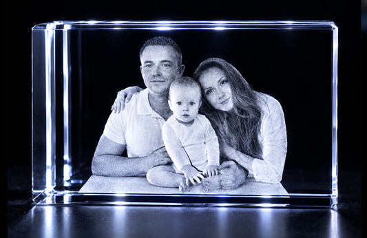 3D Laser Foto im Kristallglas 130x70x60 mm (1-6 Personen)