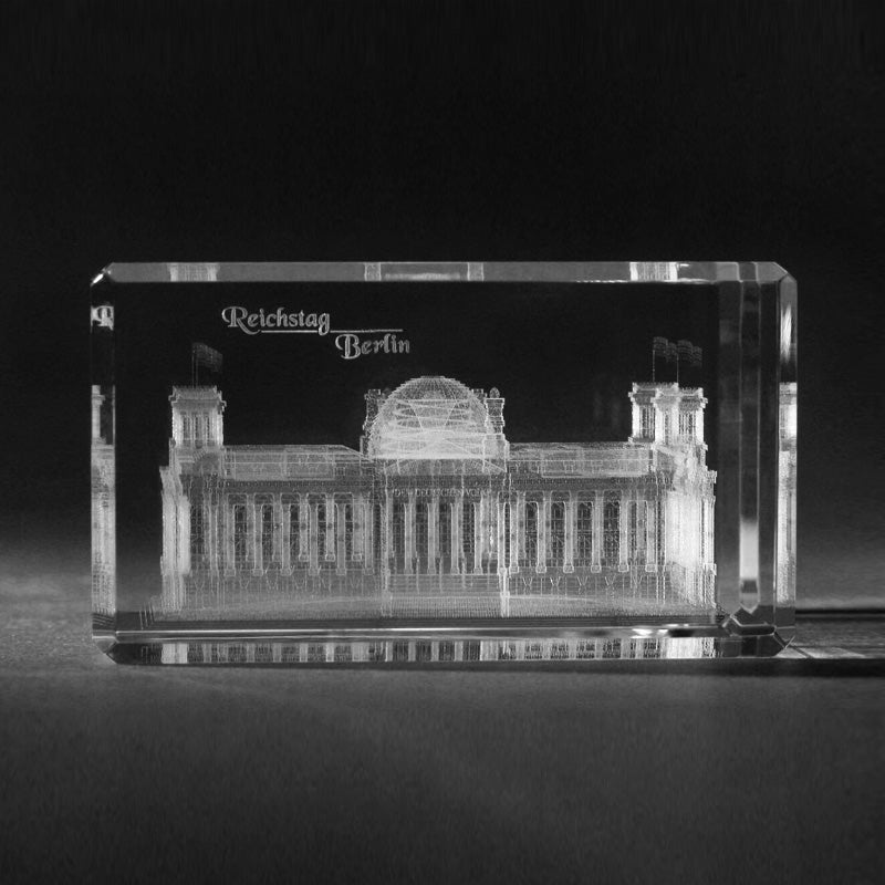 3D Berliner Reichstag in Kristall Glas gelasert, 3D Lasermotive, Gebäude