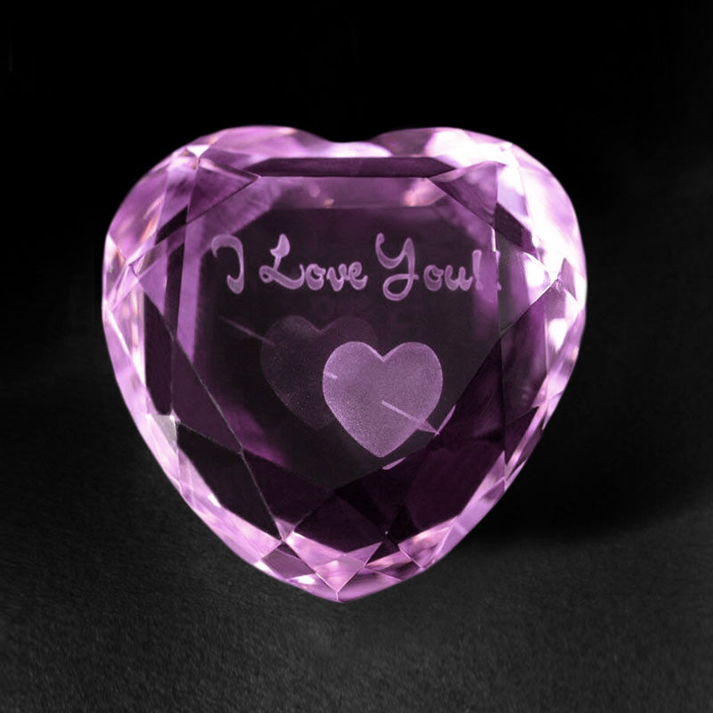 3D Crystal Liebe Kristallherz Rosa aus Glas mit 3D Motiv I Love You