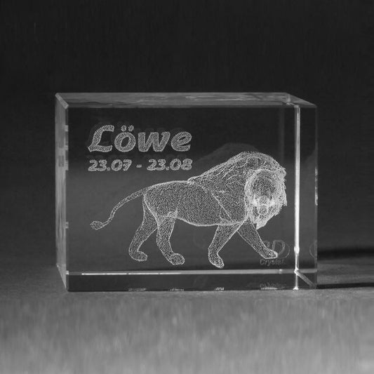 3D Crystal Motiv Sternzeichen Löwe in Glas gelasert