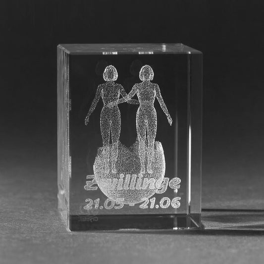 3D Crystal Motiv Sternzeichen Zwillinge in Glas gelasert