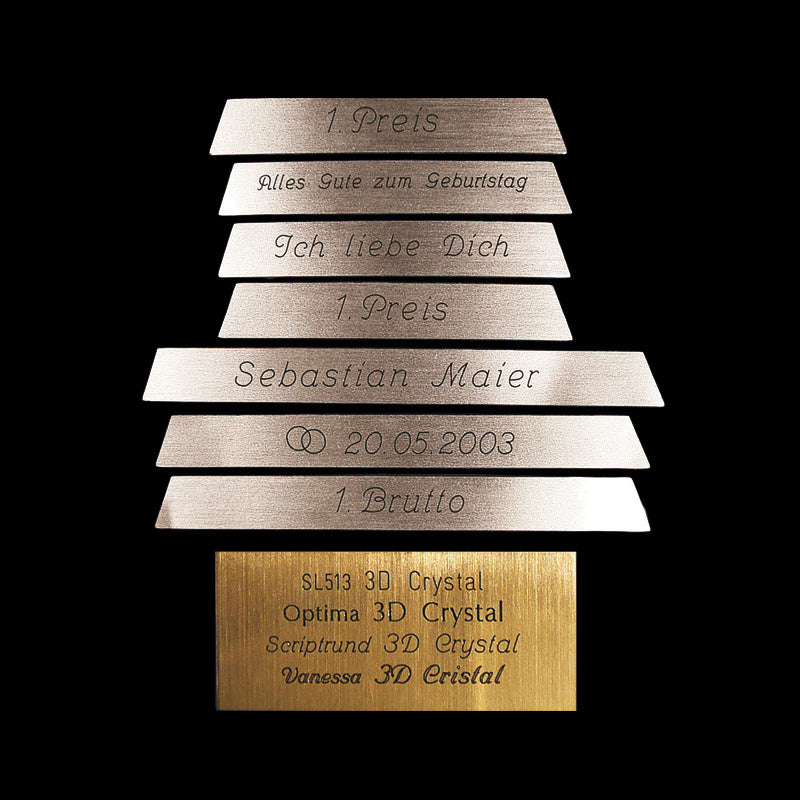 Gravurschild, Namensschild für 3D Crystal Alusockel
