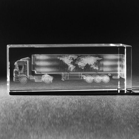 3D Lasergravur in Kristall Glas. LKW Sattelschlepper