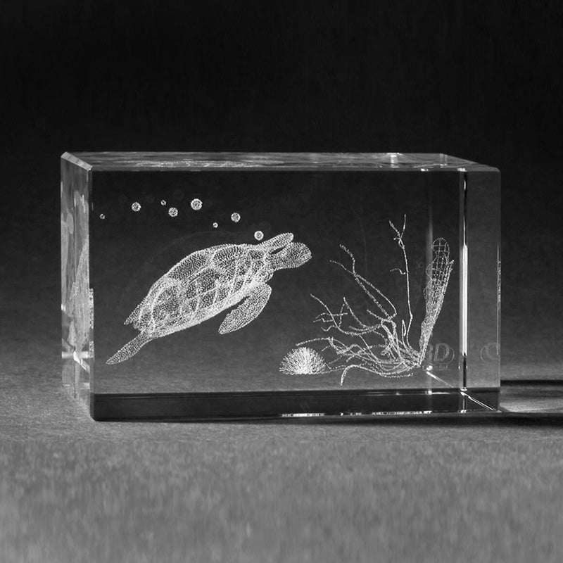 3D Laserglas. Tiere - Schildkröte in 3D Glas graviert
