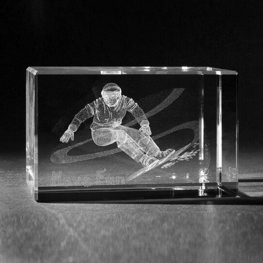 3D Glas mit Lasergravur Snowboardfahrer