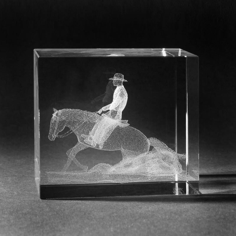 3D Glas Westernreiter. 3D Crystal Sport Motive