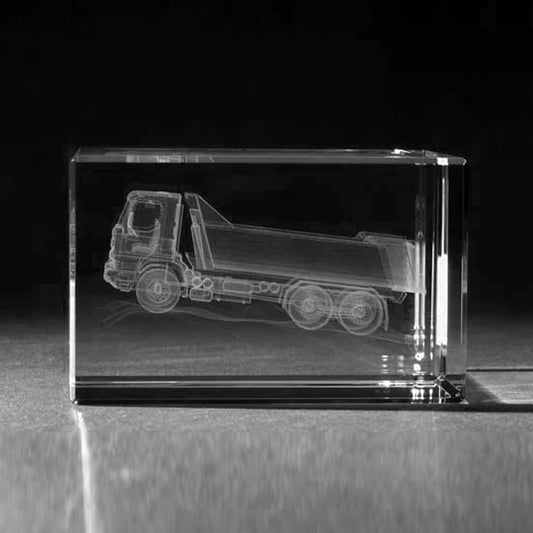 3D Laserglas mit 3D Glas Gravur LKW Kipper
