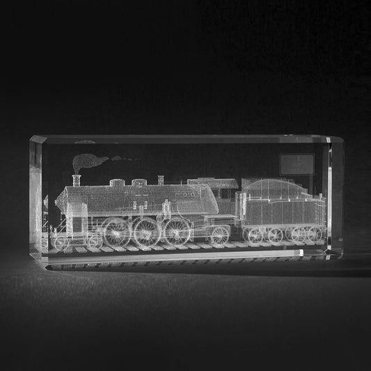 3D Lokomotive in Kristallglas gelasert
