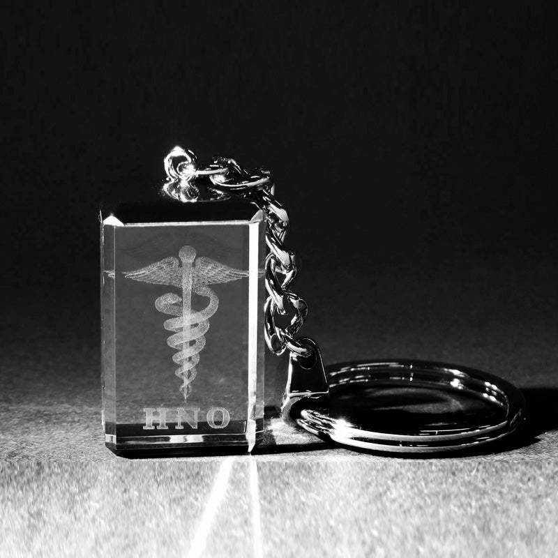 3D Aesculapstab HNO, für Ohrenarzt, Symbole der Medizin in Glas gelasert