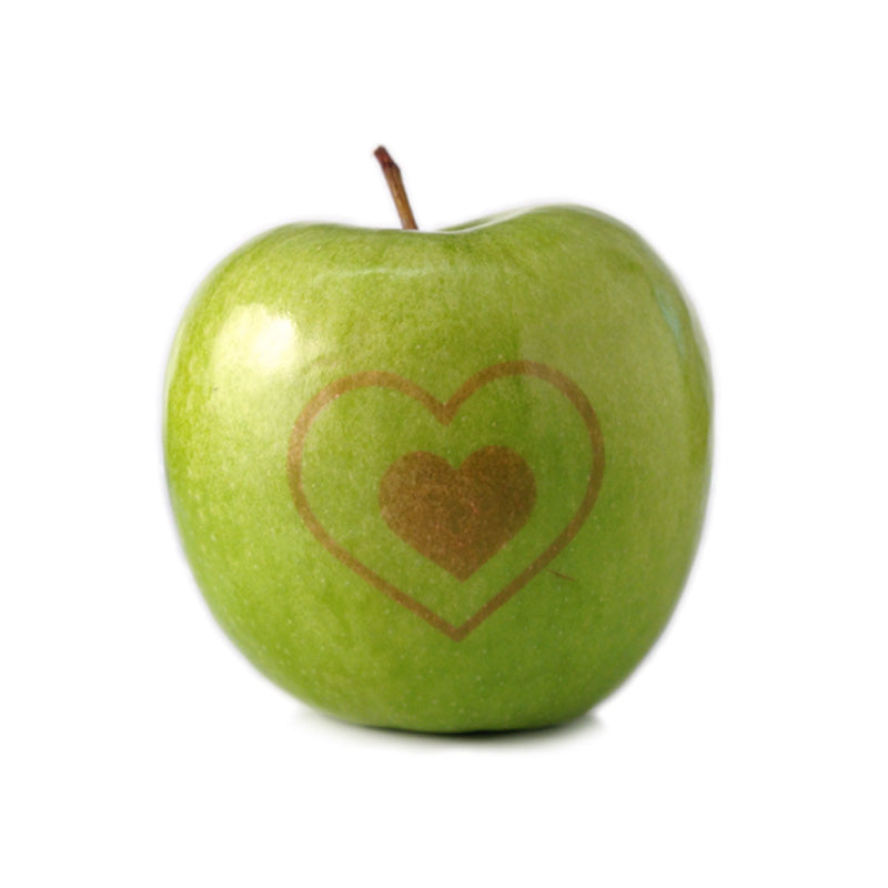 Grüner Hochzeitsapfel. Laser Apfel mit Logo oder Motiv