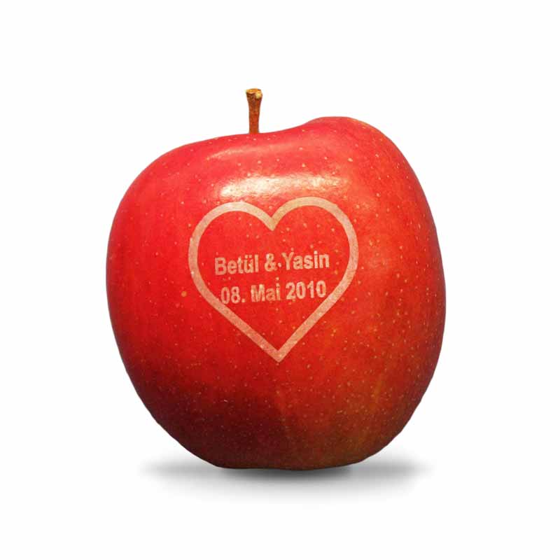 Ihr Motiv auf Äpfel graviert als Hochzeitsgeschenk, Deko oder Gastgeschenk für Ihre Hochzeit